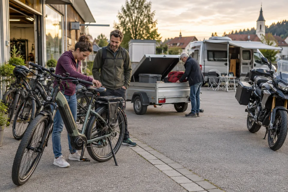 Regionale Mobilitätsübergabe mit E-Bikes, Anhänger, Camper und Motorrad